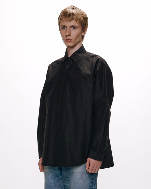 ORGANIC COTTON SILK HIGH COUNT TYPEWRITER SNAP BUTTON SHIRT, Black