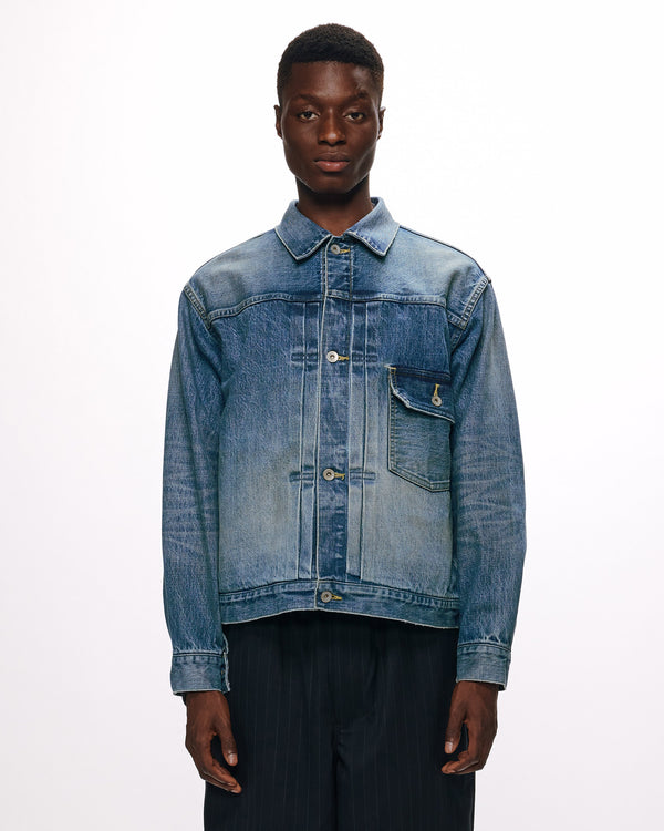 ORGANIC COTTON 13.5oz SELVEDGE DENIM TYPE-1 DENIM JACKET, Used Washed