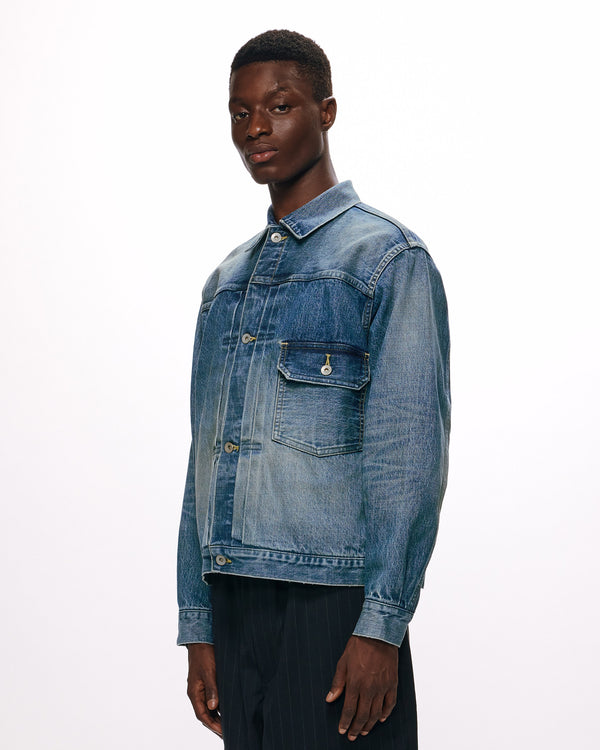 ORGANIC COTTON 13.5oz SELVEDGE DENIM TYPE-1 DENIM JACKET, Used Washed