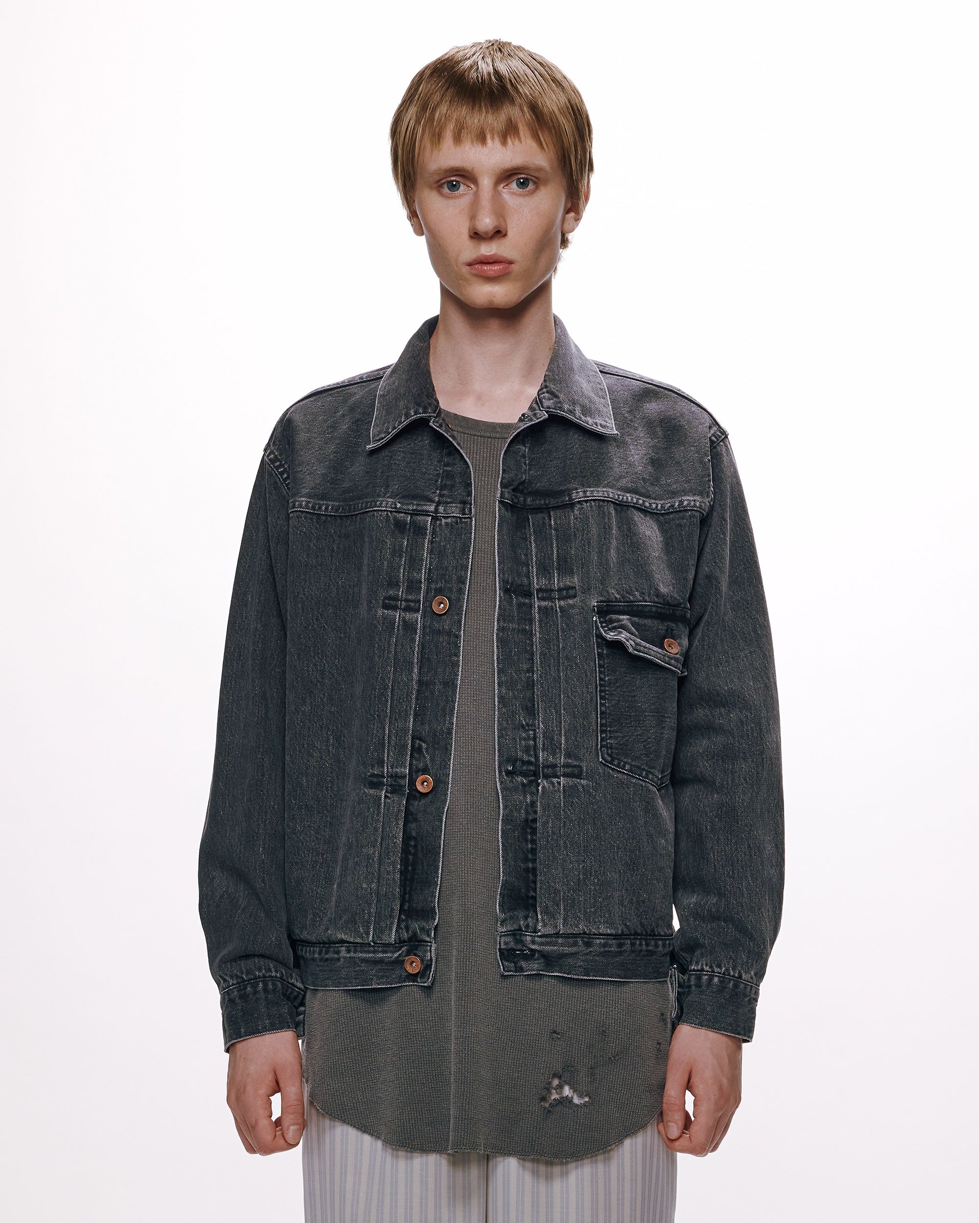 ORGANIC COTTON 13.5oz SELVEDGE DENIM TYPE-1 DENIM JACKET, Faded Black