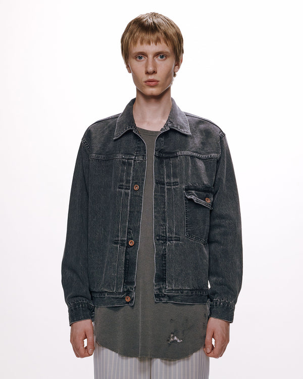 ORGANIC COTTON 13.5oz SELVEDGE DENIM TYPE-1 DENIM JACKET, Faded Black