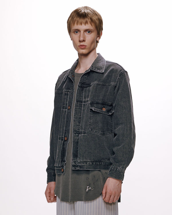 ORGANIC COTTON 13.5oz SELVEDGE DENIM TYPE-1 DENIM JACKET, Faded Black