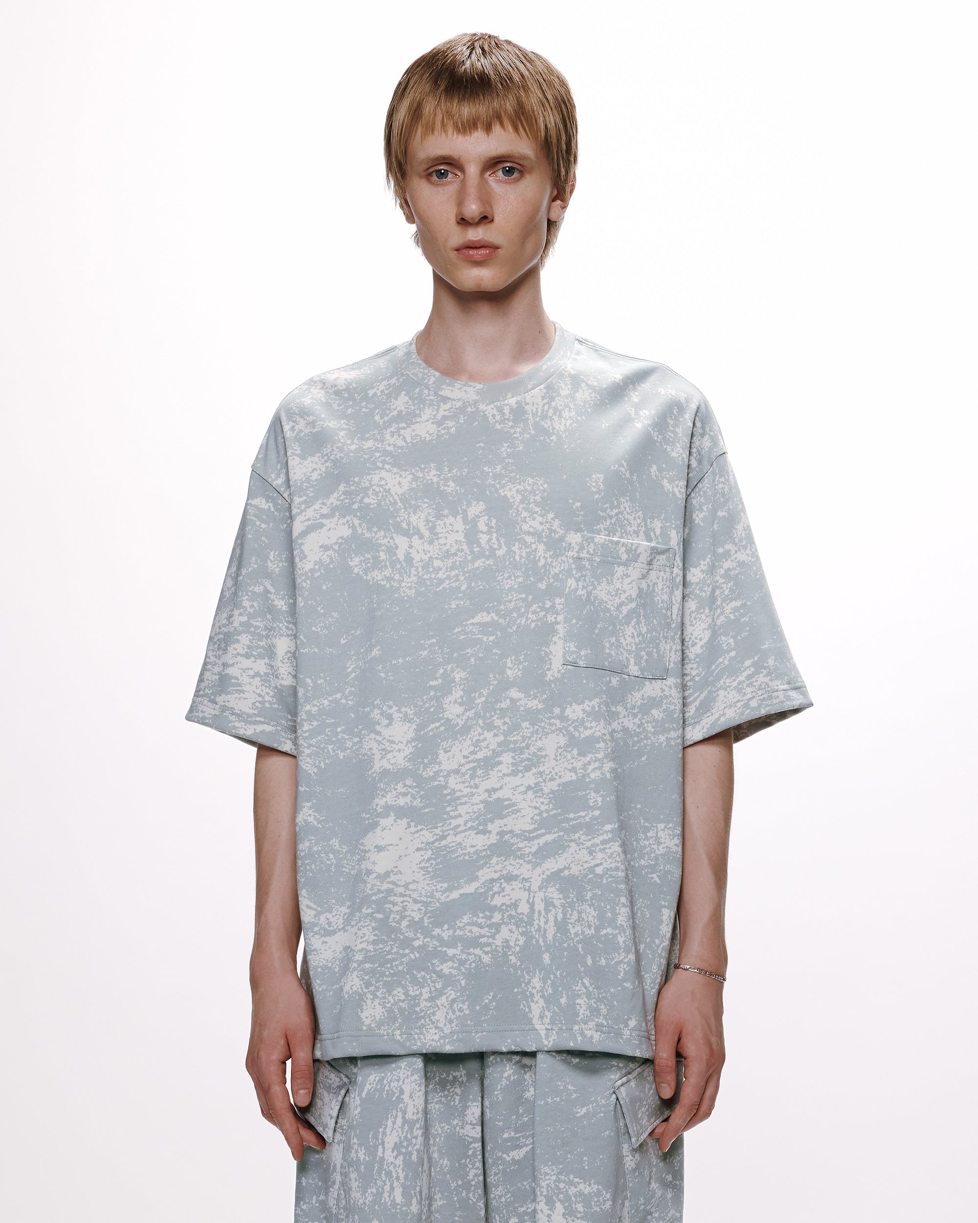 20//1 RECYCLE SUVIN ORGANIC COTTON KNIT LOOSE FIT POCKET TEE, White Camo