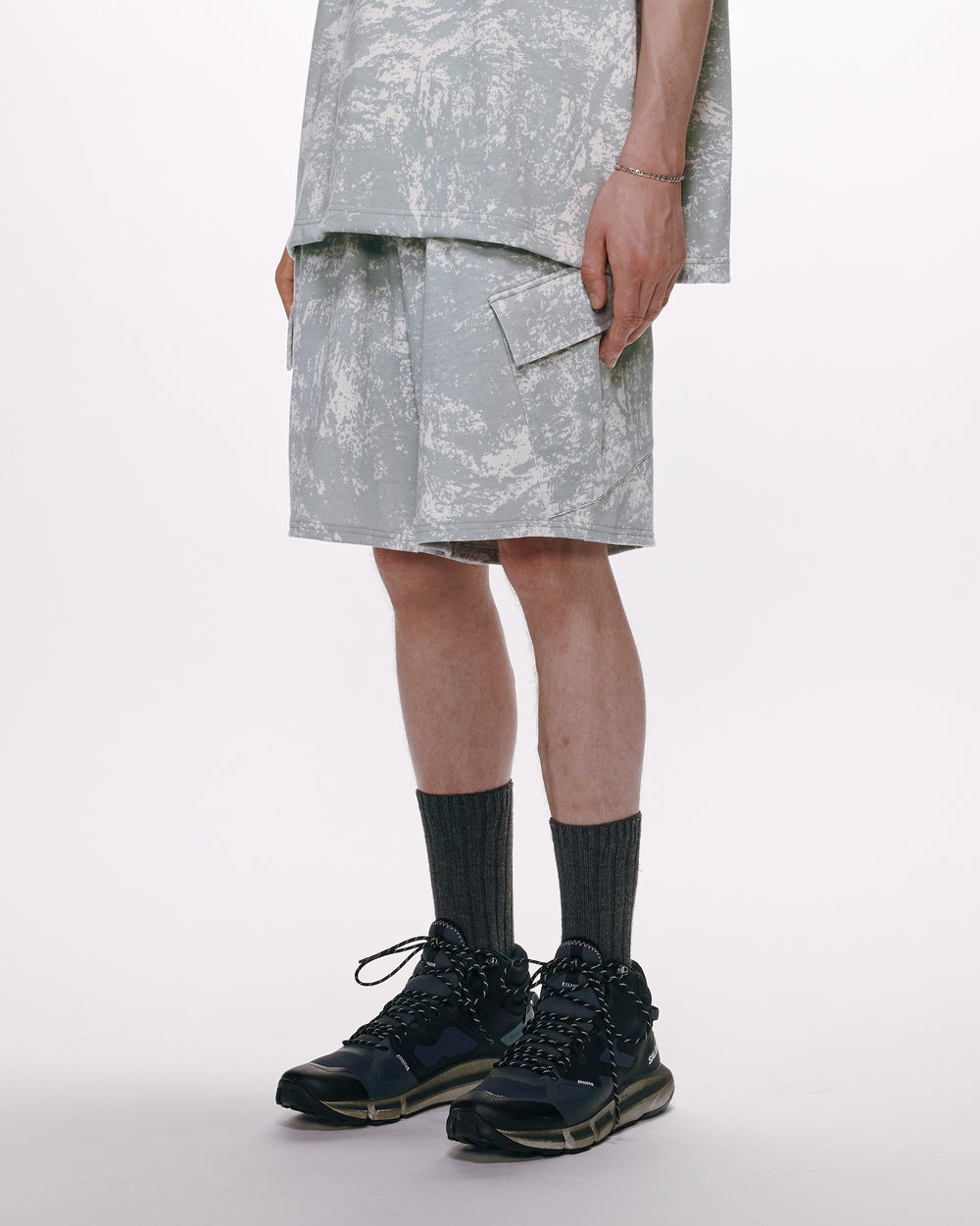 20//1 RECYCLE SUVIN ORGANIC COTTON KNIT CARGO SHORTS, White Camo
