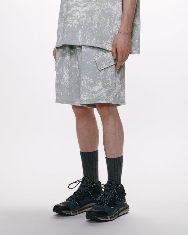 20//1 RECYCLE SUVIN ORGANIC COTTON KNIT CARGO SHORTS, White Camo