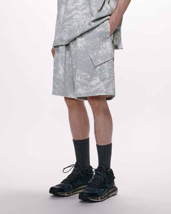 20//1 RECYCLE SUVIN ORGANIC COTTON KNIT CARGO SHORTS, White Camo