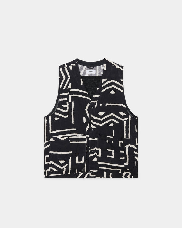 LINEN TROPICAL FIELDMAN VEST, Black x Ivory