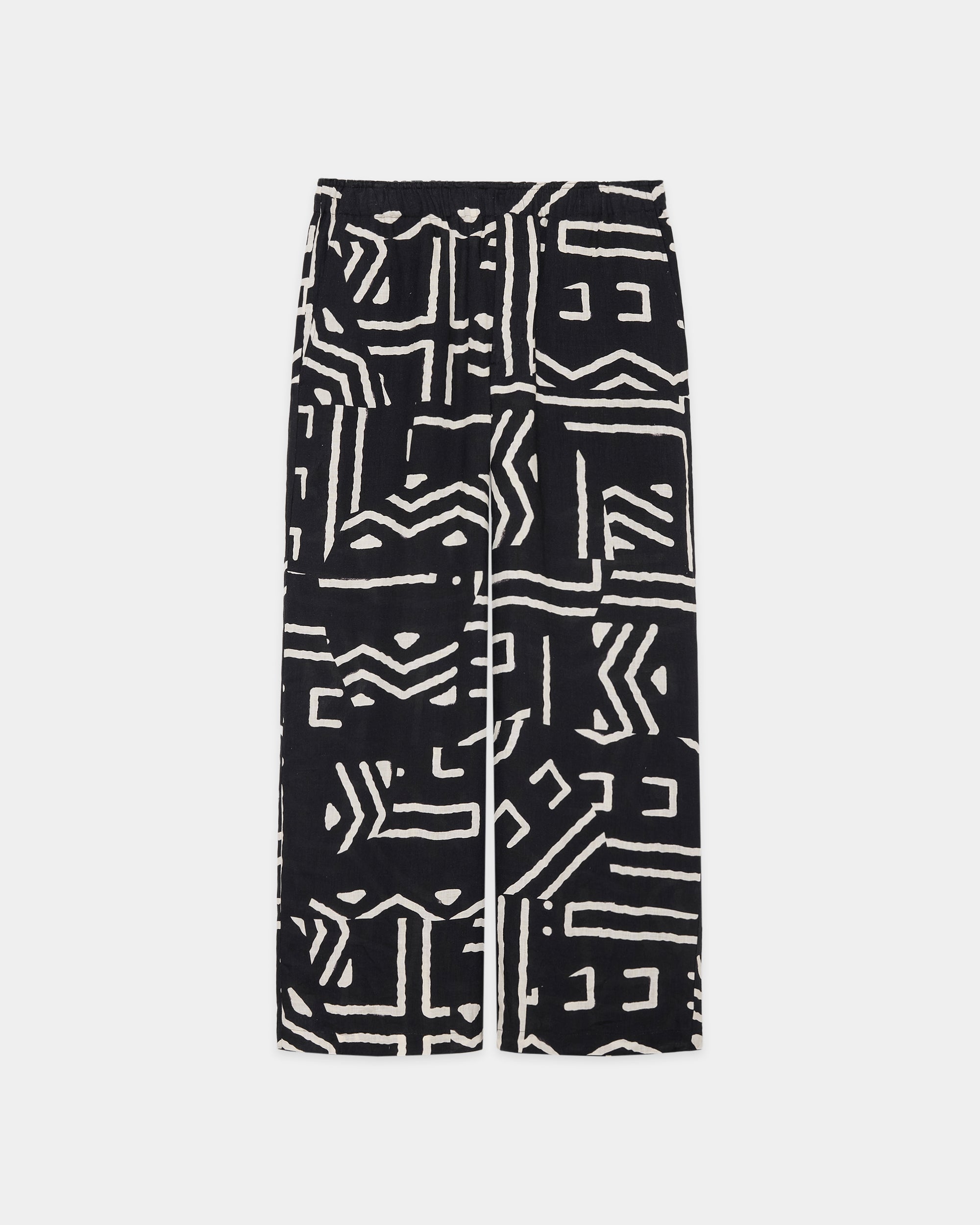 LINEN TROPICAL WIDE LEG EASY PANTS, Black x Ivory