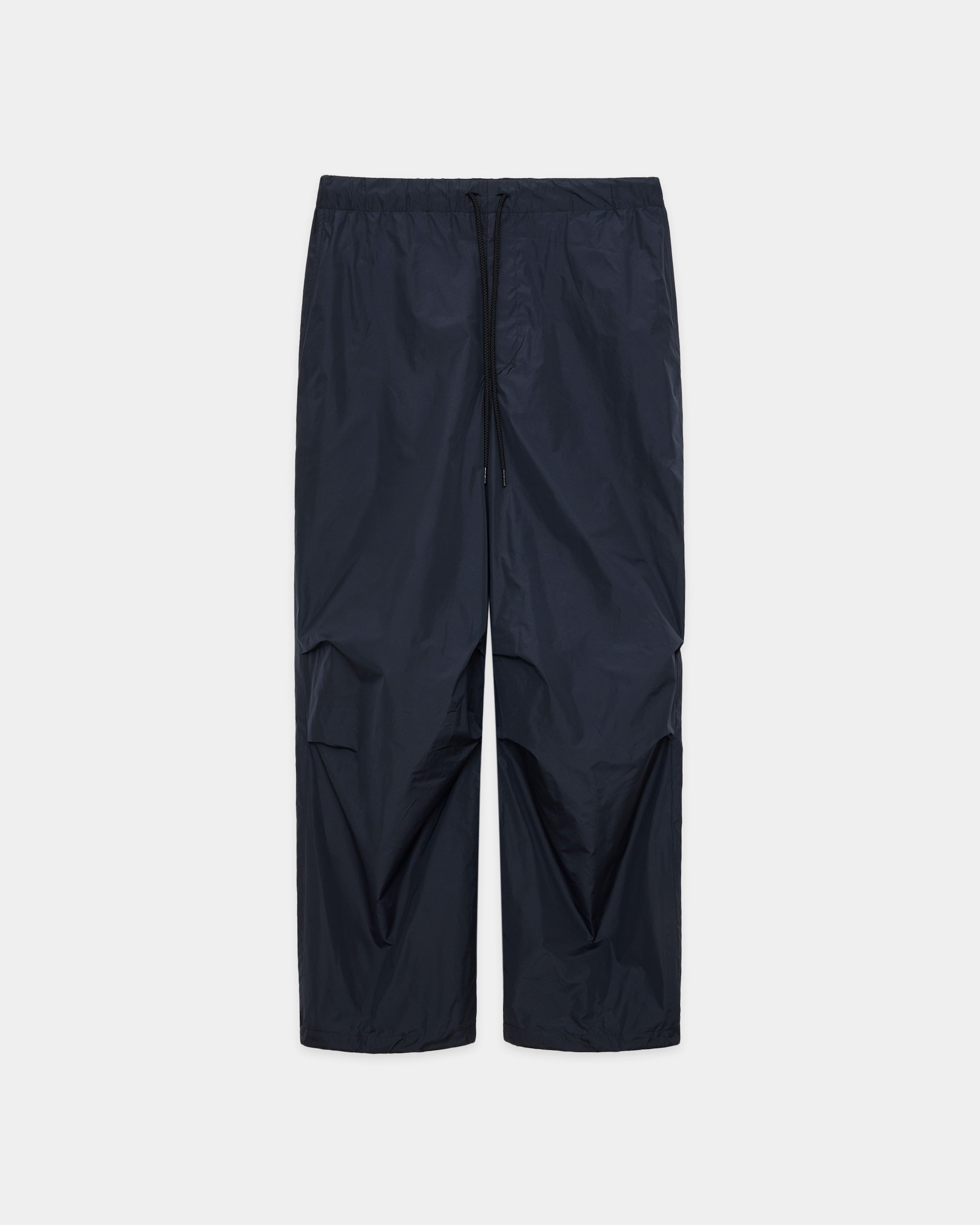 RECYCLED POLYESTER×SILK TAFFETA KNEE TUCK PANTS, Navy