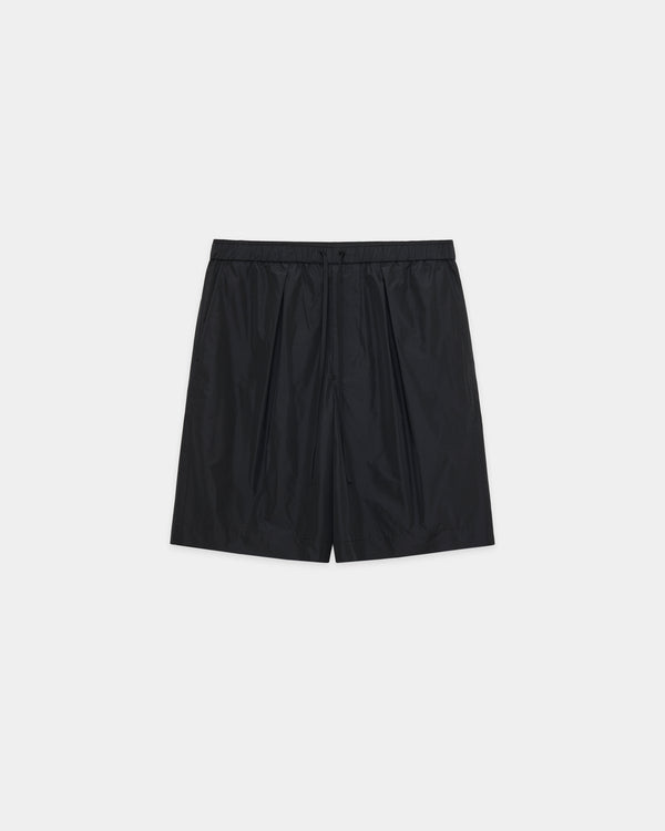 RECYCLED POLYESTER×SILK TAFFETA WIDE SHORTS, Black