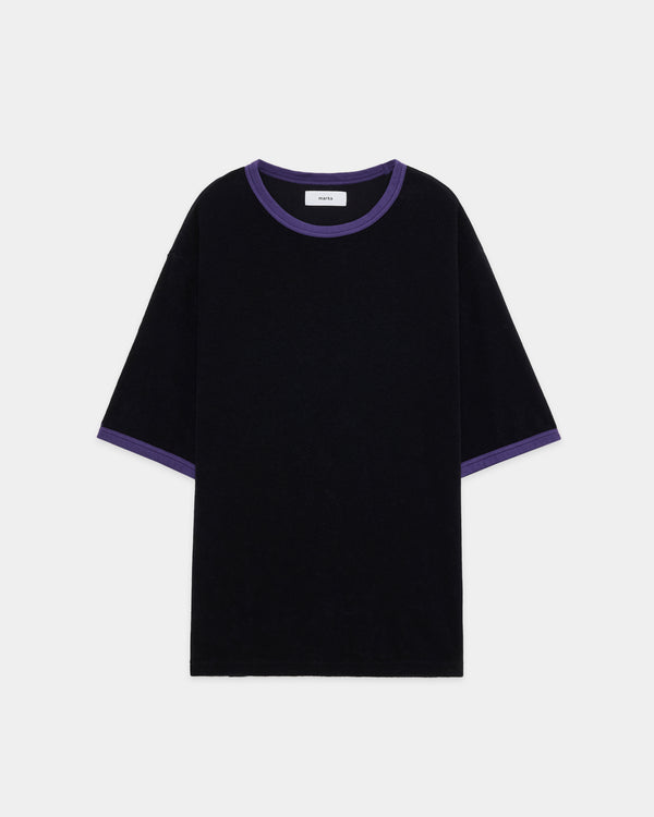 ORGANIC COTTON PILE RINGER PILE TEE, Black