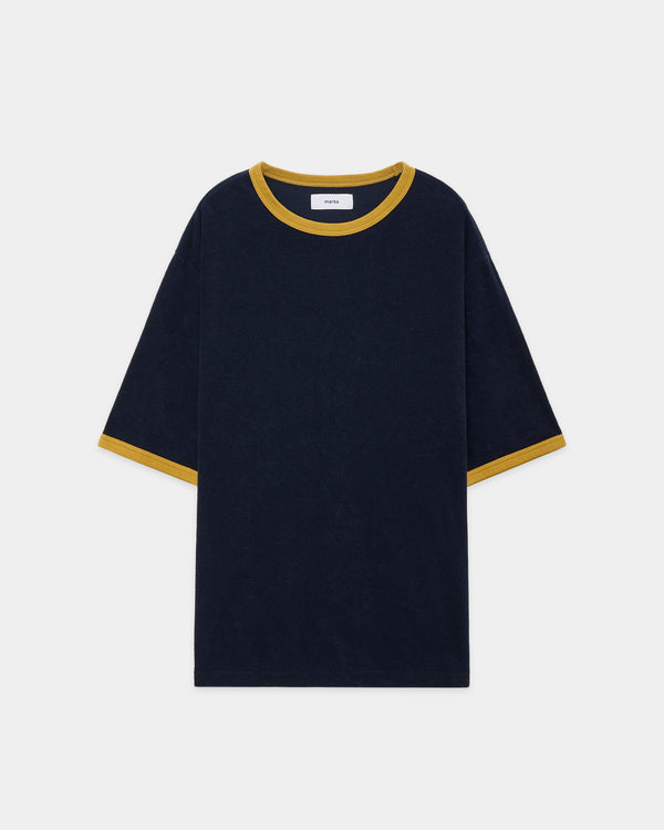 ORGANIC COTTON PILE RINGER PILE TEE, Navy