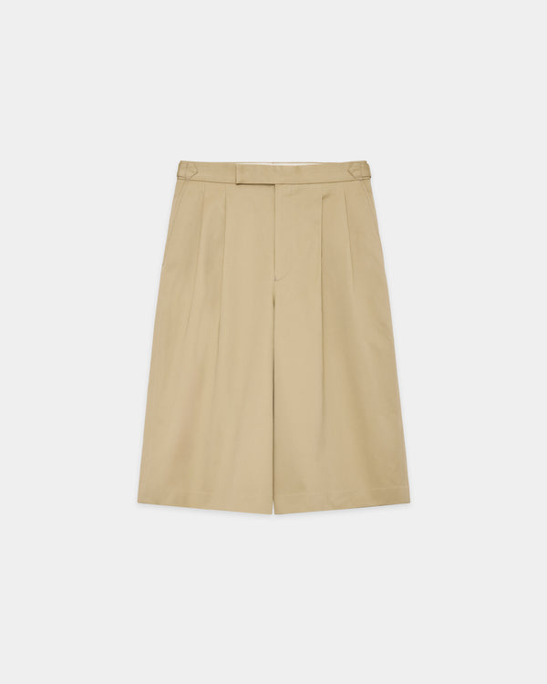 ORGANIC COTTON TWILL TWO TUCK CROPPED TROUSERS, Beige