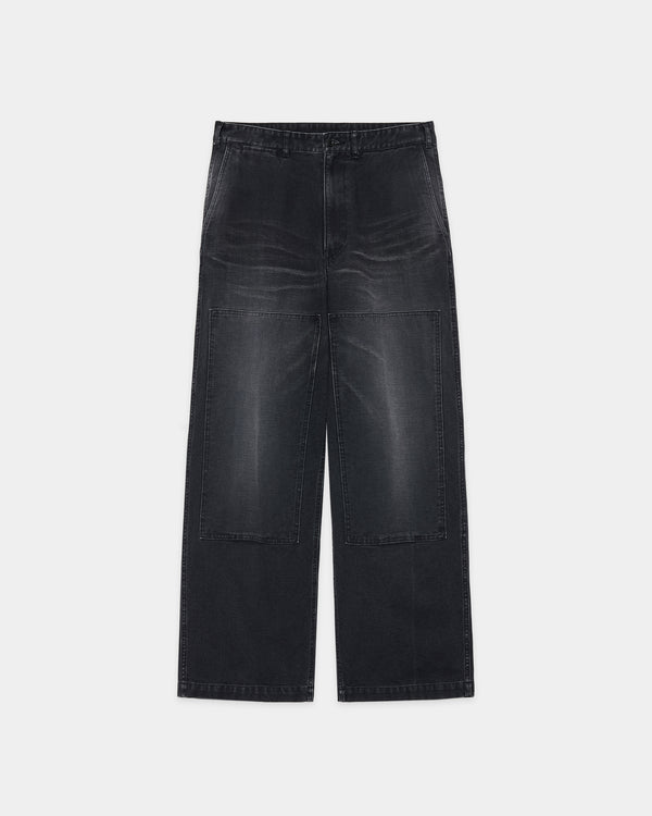 ORGANIC COTTON DUCK DOUBLE KNEE PANTS, Black
