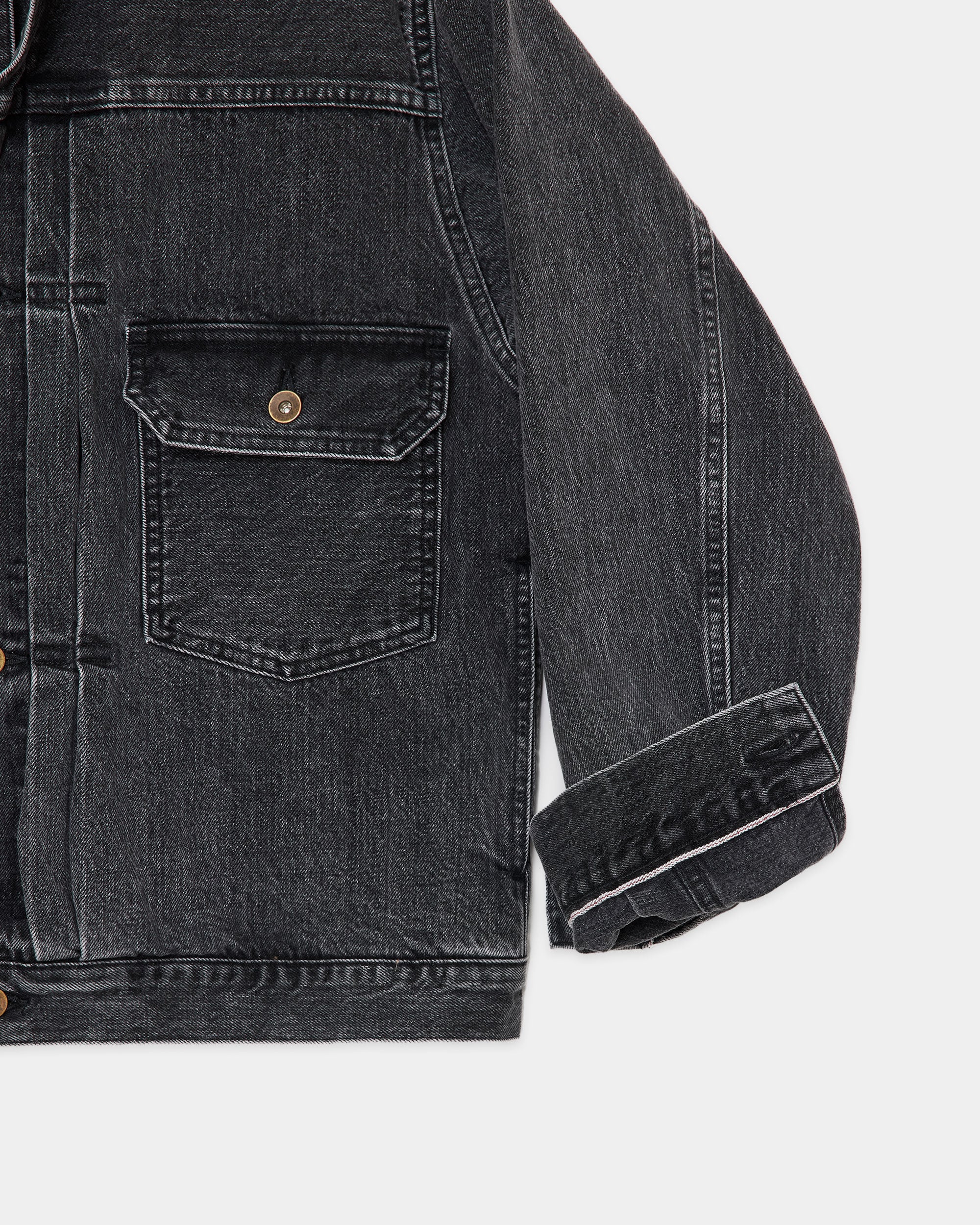ORGANIC COTTON 13.5oz SELVEDGE DENIM TYPE-1 DENIM JACKET, Faded Black