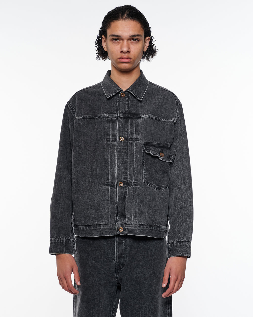 ORGANIC COTTON 13.5oz SELVEDGE DENIM TYPE-1 DENIM JACKET, Faded Black