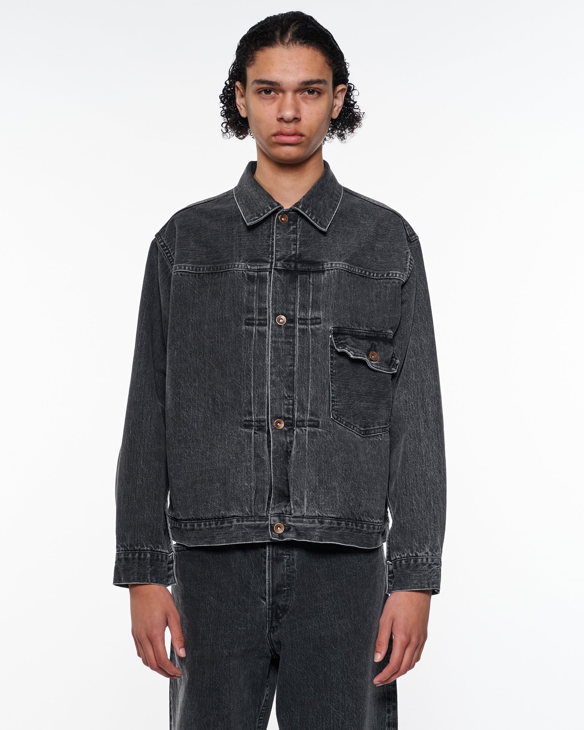 ORGANIC COTTON 13.5oz SELVEDGE DENIM TYPE-1 DENIM JACKET, Faded Black