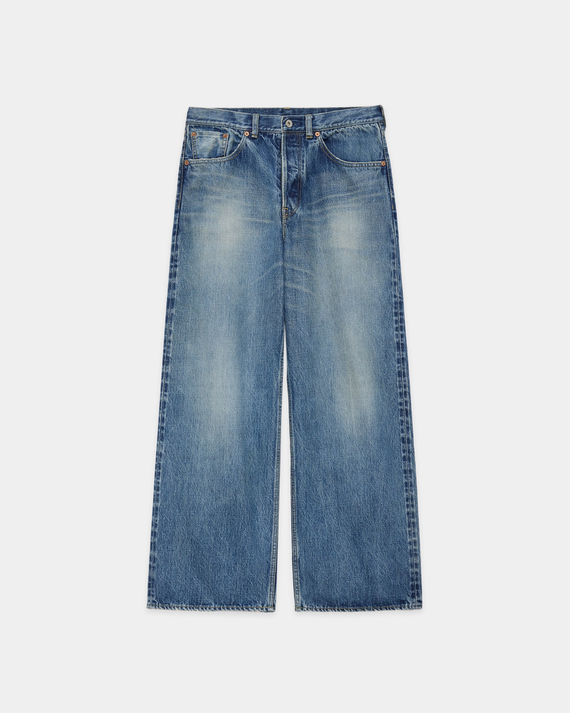 オーガニックコットン 13.5oz セルビッチデニム / ワイドレッグジーンズ, Used Washed