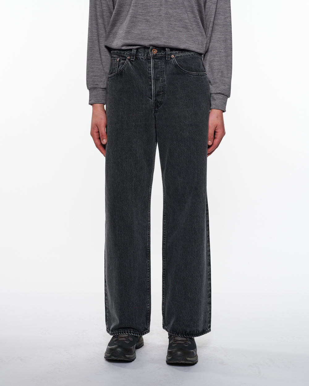 ORGANIC COTTON 13.5oz SELVEDGE DENIM WIDE LEG JEANS, Faded Black