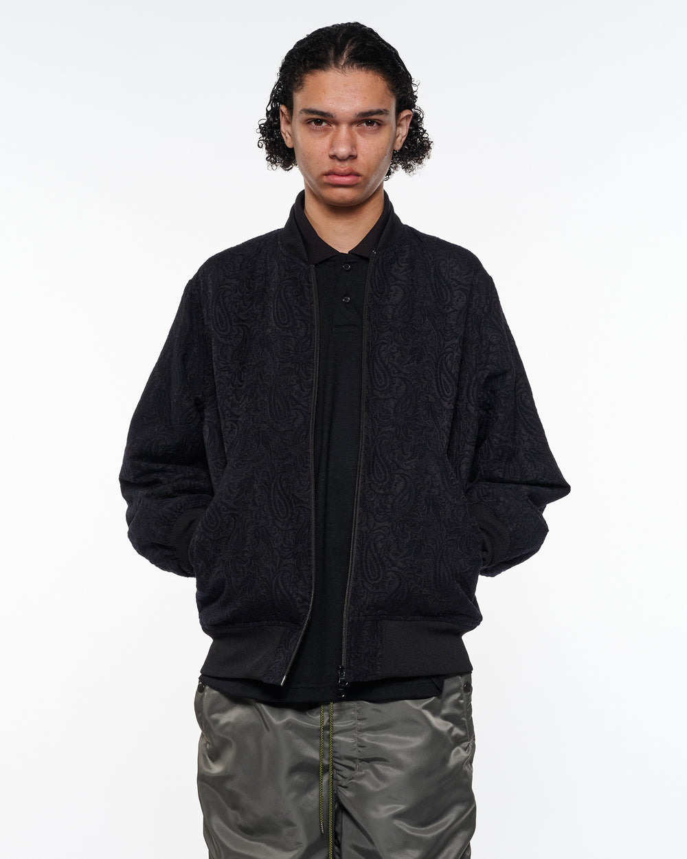 RECYCLED POLYESTER x RECYCLED WOOL PAISLEY JACQUARD BOMBER JACKET, Dark Navy