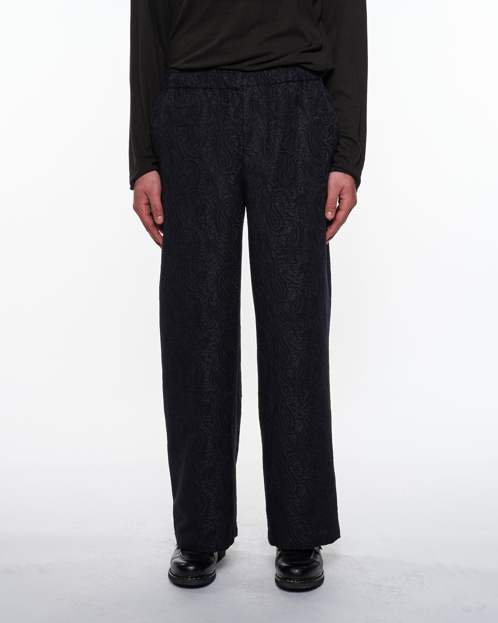 RECYCLED POLYESTER x RECYCLED WOOL PAISLEY JACQUARD WIDE LEG EASY PANTS, Dark Navy