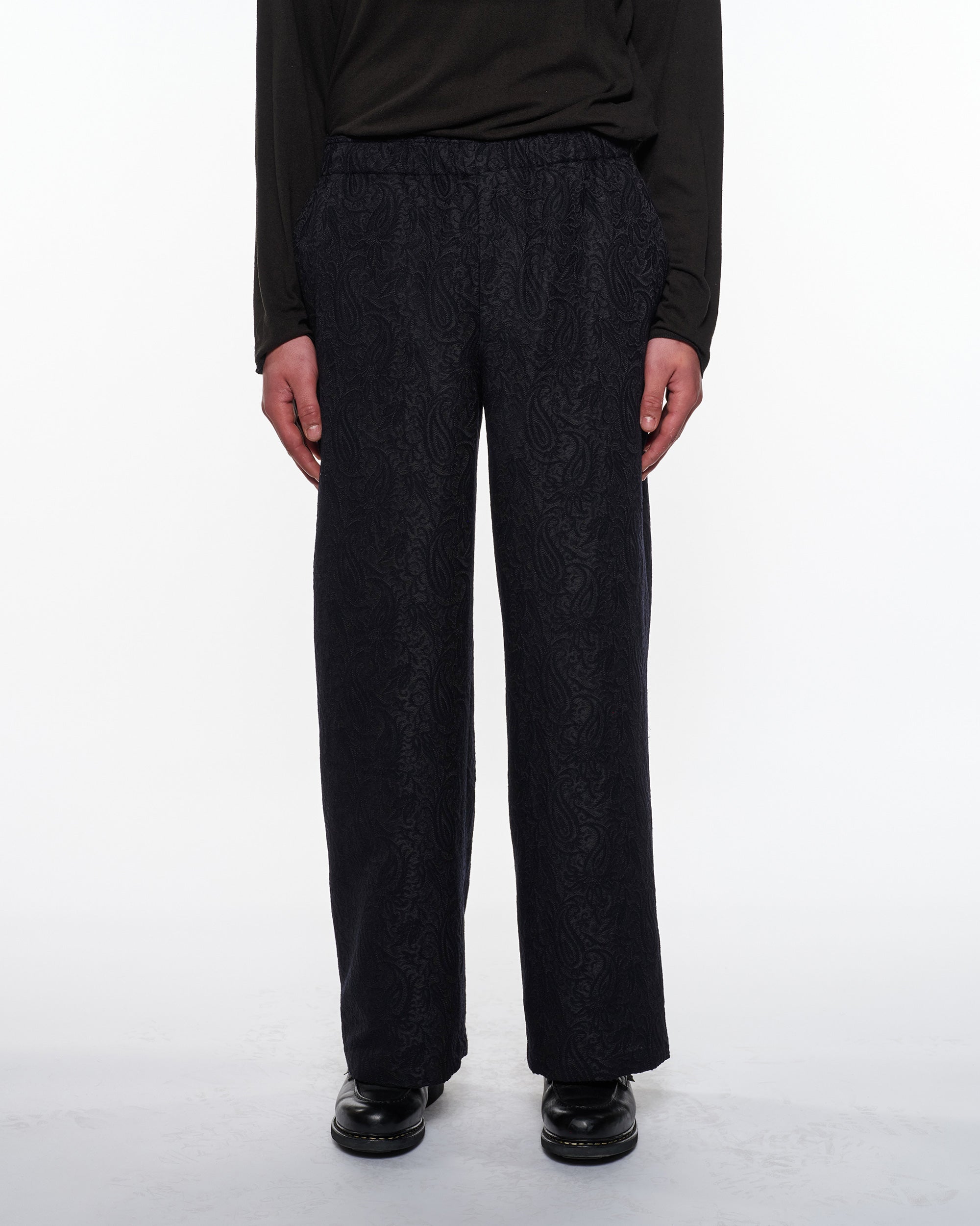 リサイクルポリエステル×リサイクルウール ペイズリージャカード / ワイドレッグイージーパンツ, Dark Navy