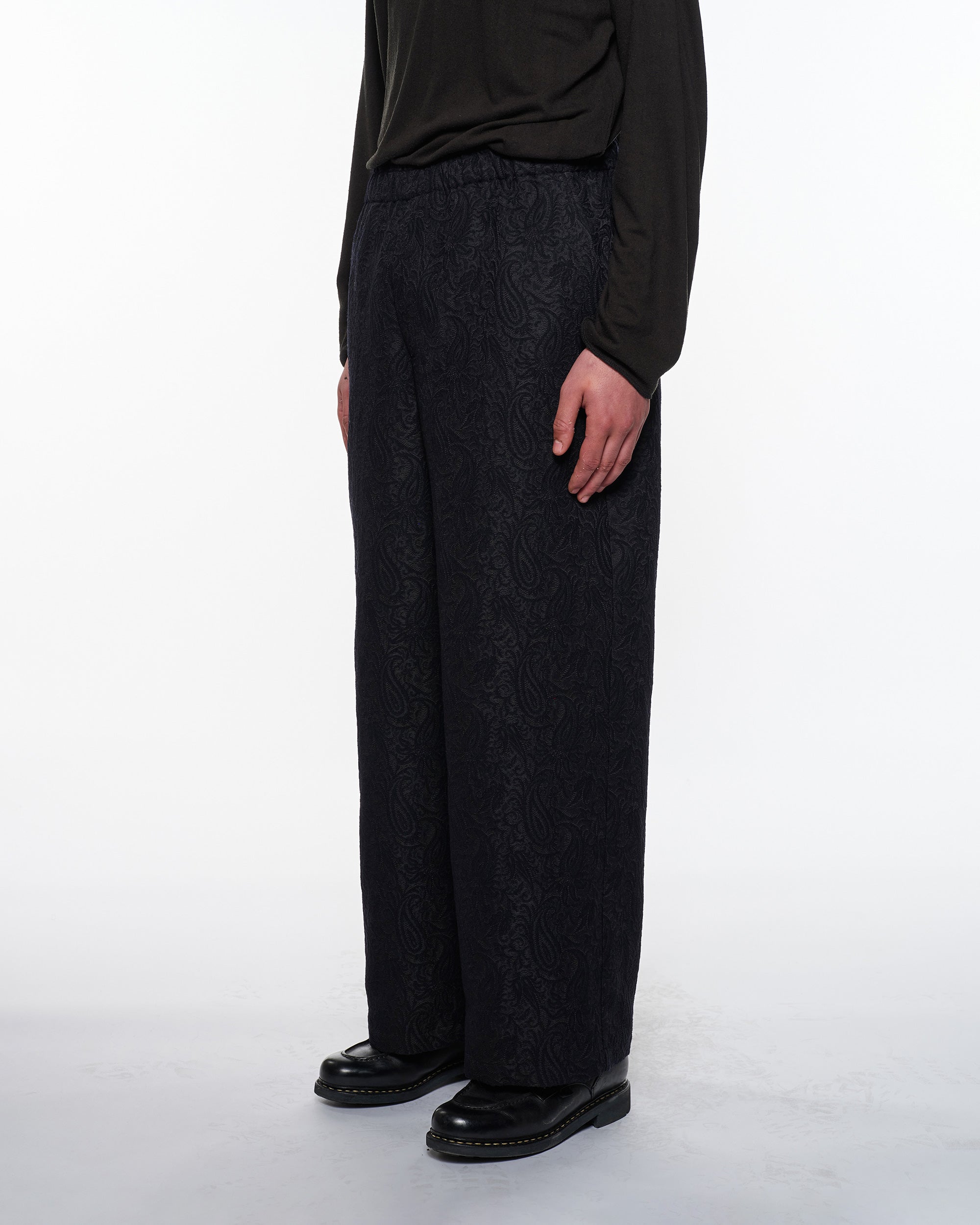 リサイクルポリエステル×リサイクルウール ペイズリージャカード / ワイドレッグイージーパンツ, Dark Navy
