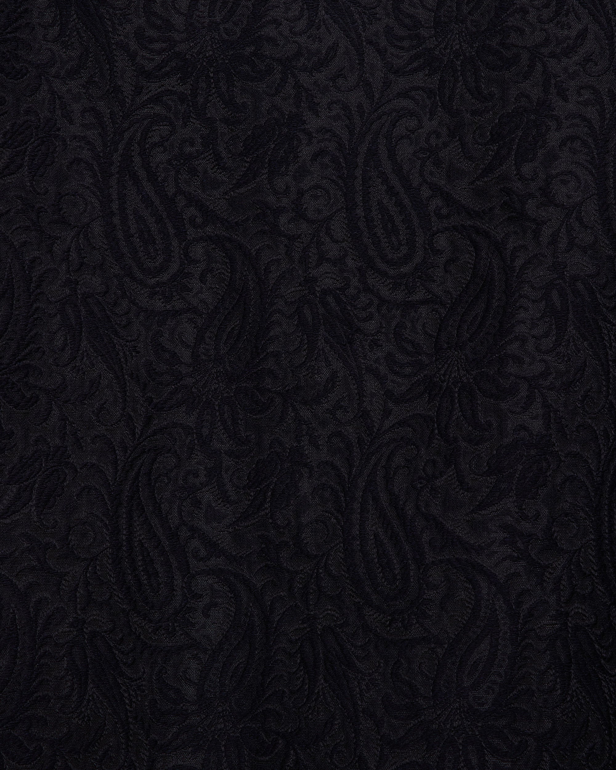 RECYCLED POLYESTER x RECYCLED WOOL PAISLEY JACQUARD BAND COLLAR SKIPPER SHIRT, Dark Navy
