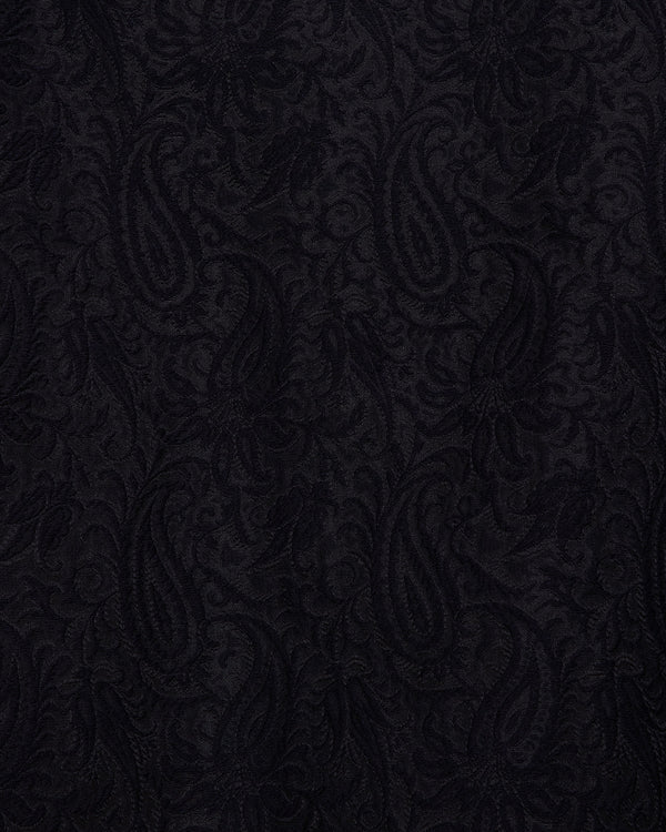 リサイクルポリエステル×リサイクルウール ペイズリージャカード / バンドカラースキッパーシャツ, Dark Navy