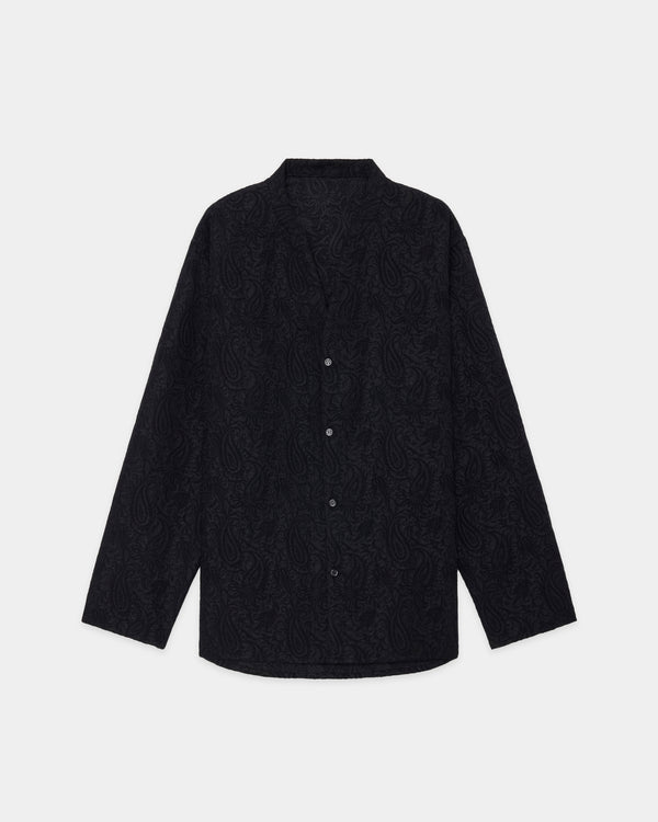リサイクルポリエステル×リサイクルウール ペイズリージャカード / バンドカラースキッパーシャツ, Dark Navy