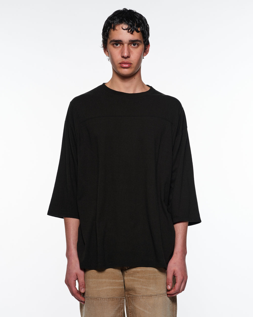 NOIL SILK KNIT BALL GAMES THREE-QUARTER SLEEVE TEE, Black