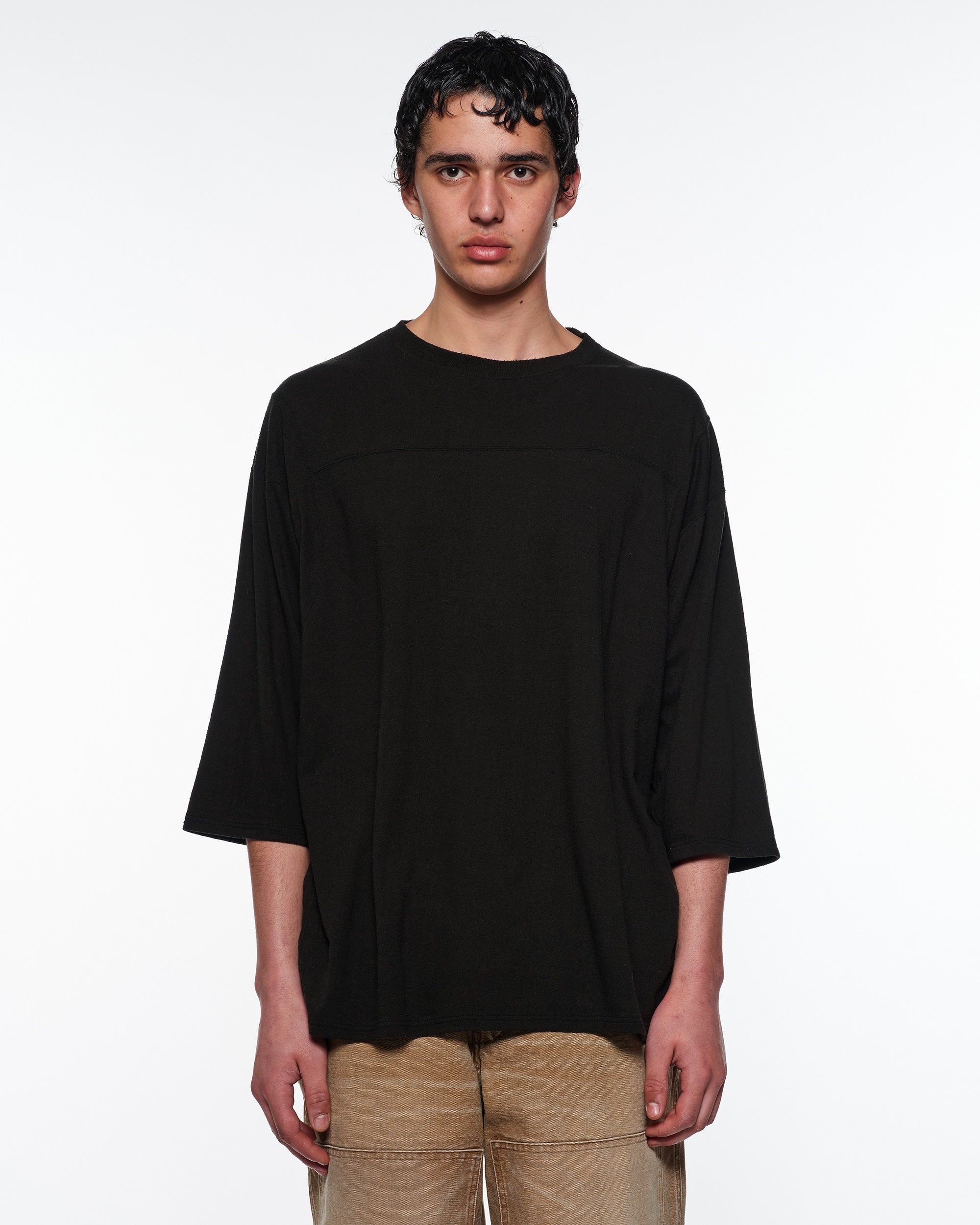 NOIL SILK KNIT BALL GAMES THREE-QUARTER SLEEVE TEE, Black