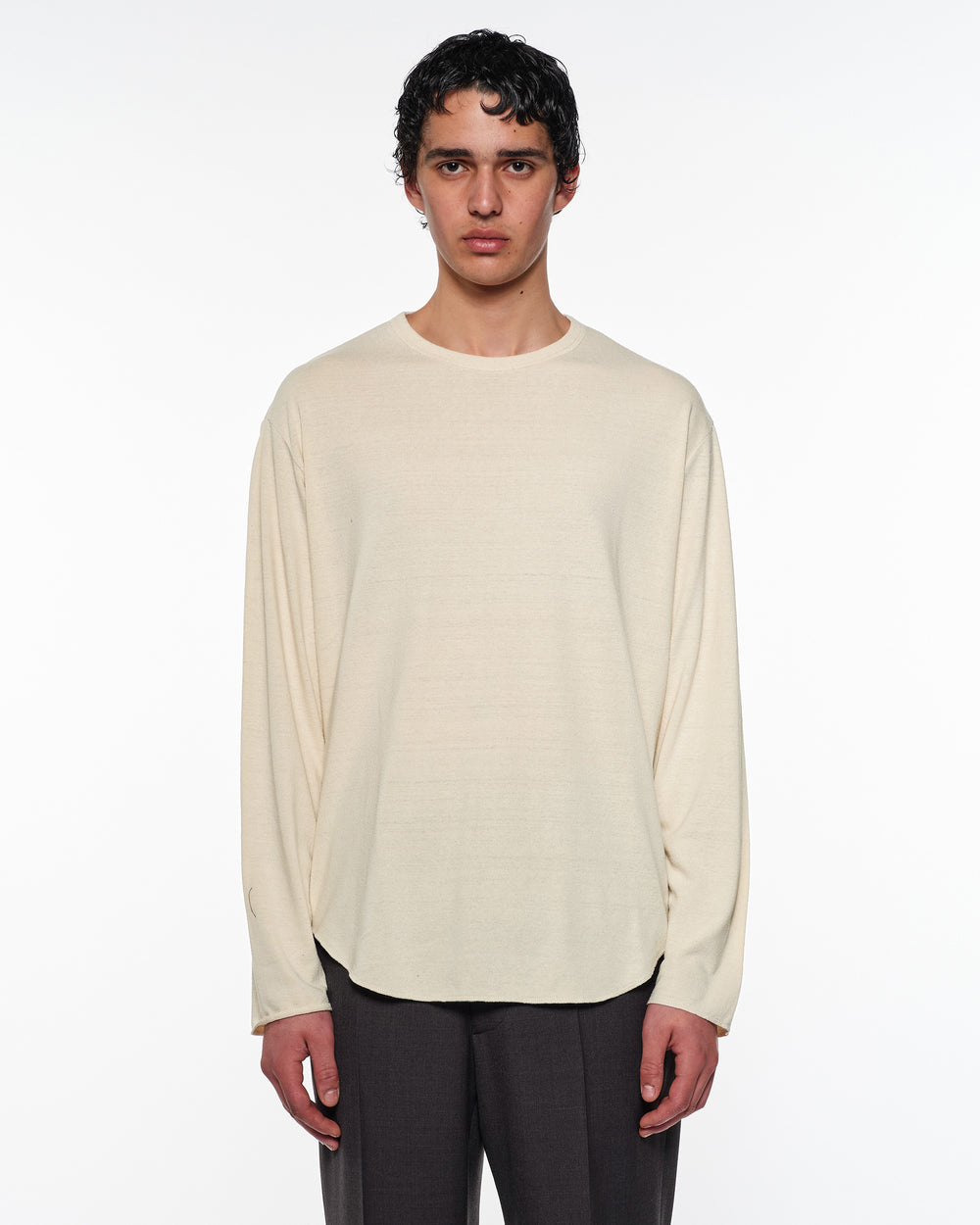 NOIL SILK KNIT ROUND HEM CREW NECK, Ivory