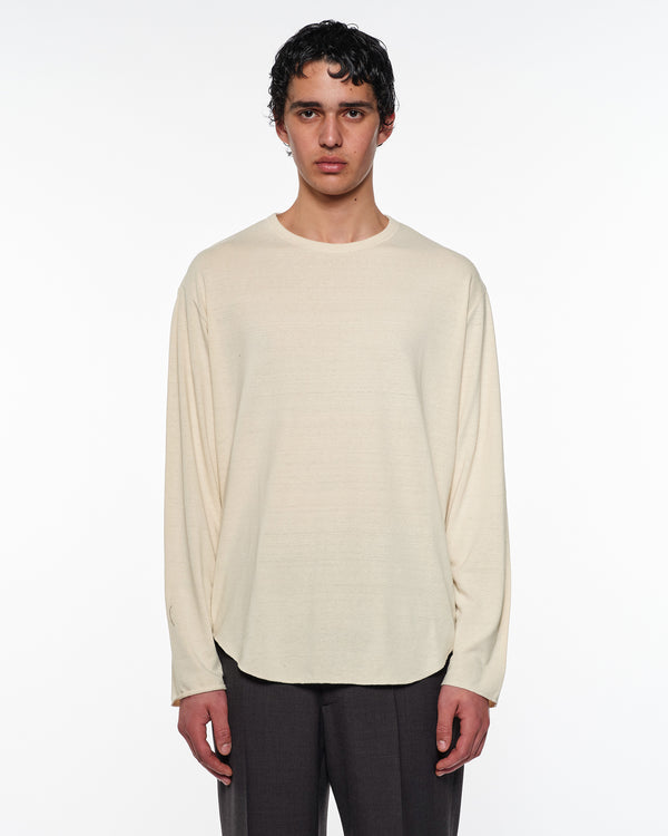 NOIL SILK KNIT ROUND HEM CREW NECK, Ivory