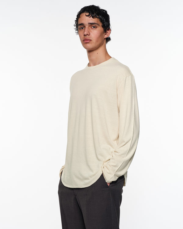 NOIL SILK KNIT ROUND HEM CREW NECK, Ivory