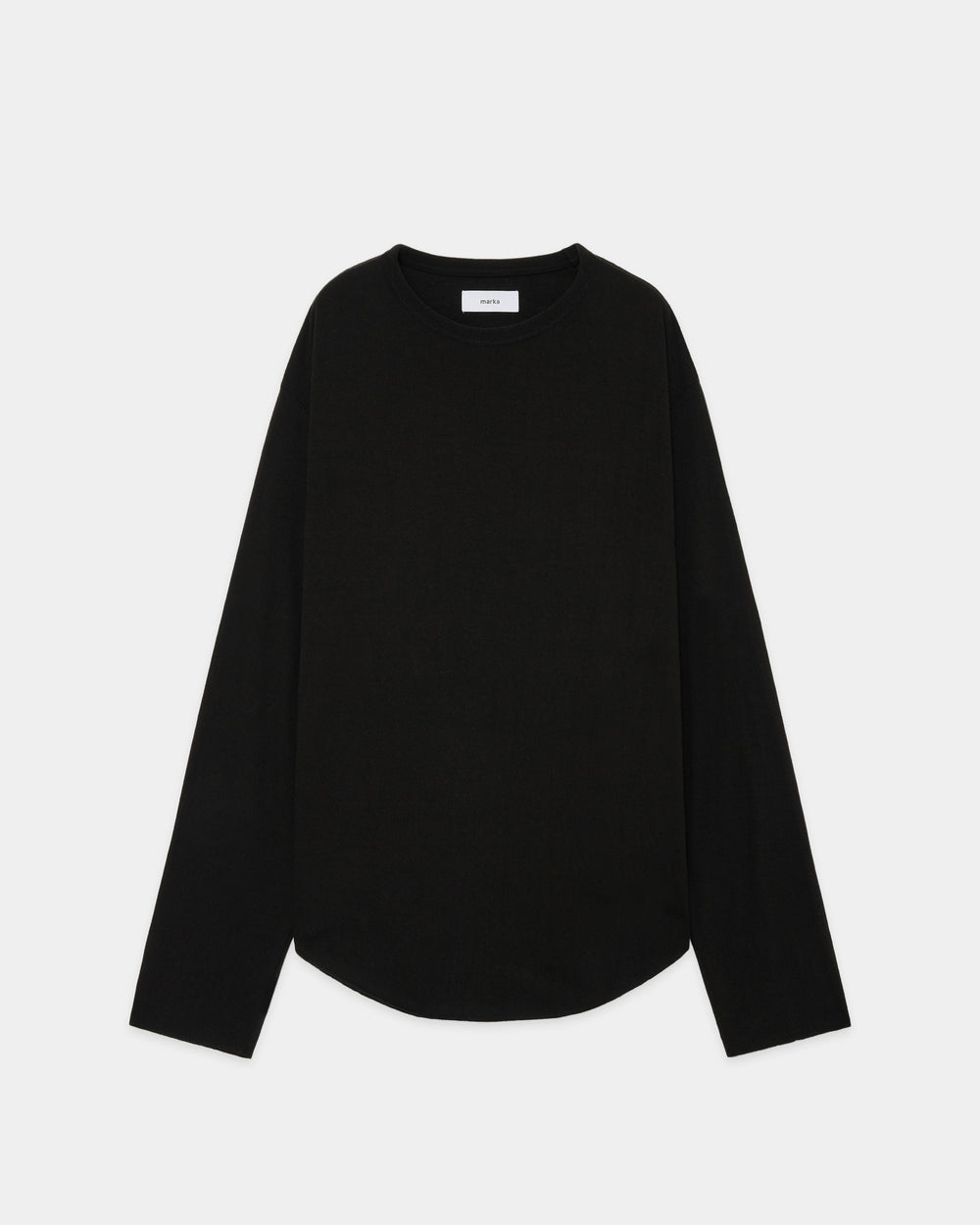 NOIL SILK KNIT ROUND HEM CREW NECK, Black
