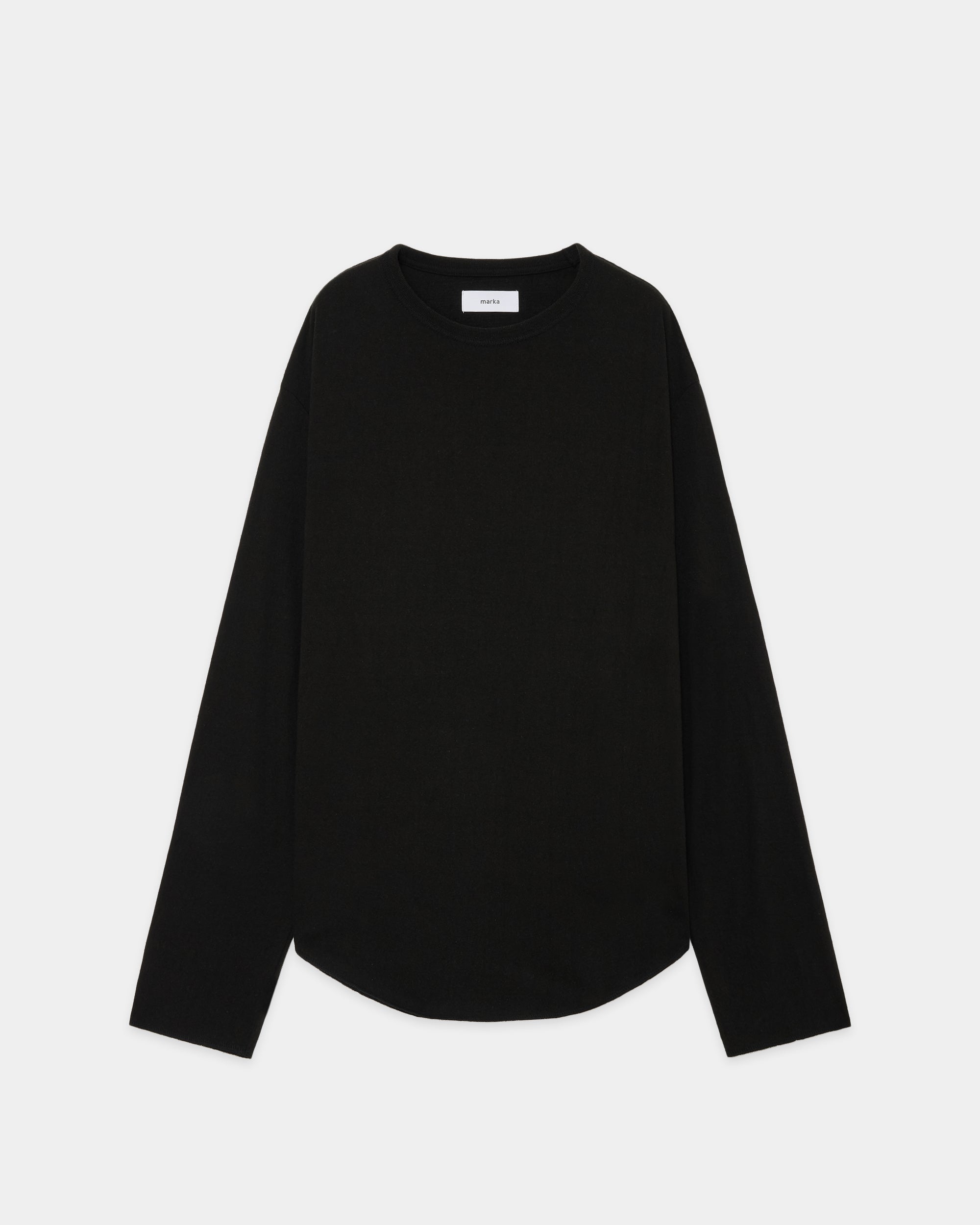 NOIL SILK KNIT ROUND HEM CREW NECK, Black