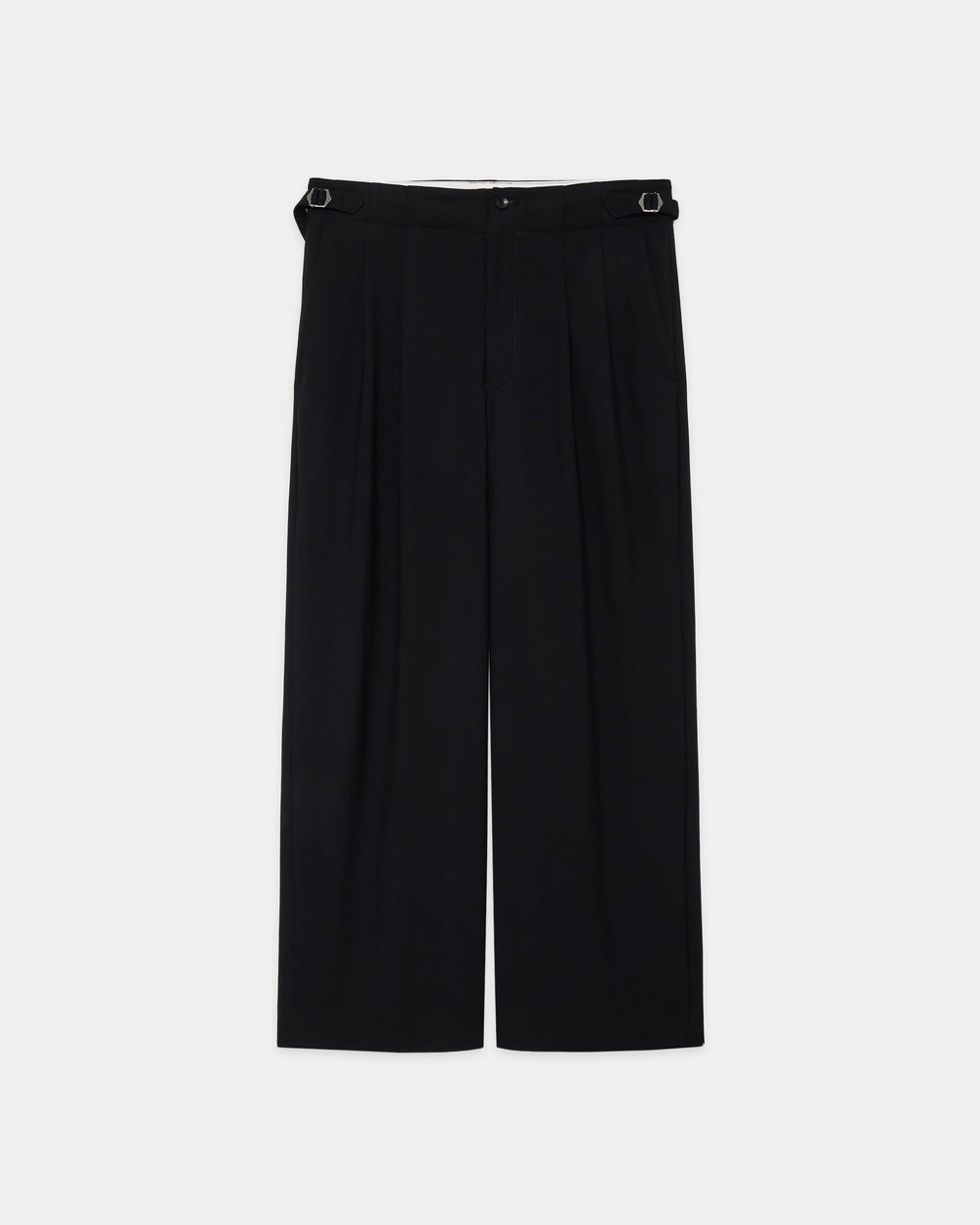 RECYCLED POLYESTER NON-MULESED WOOL GABARDINE TWO TUCK MILITARY TROUSERS, Black