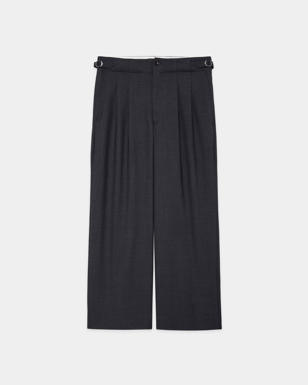 RECYCLED POLYESTER NON-MULESED WOOL GABARDINE TWO TUCK MILITARY TROUSERS, Charcoal Gray