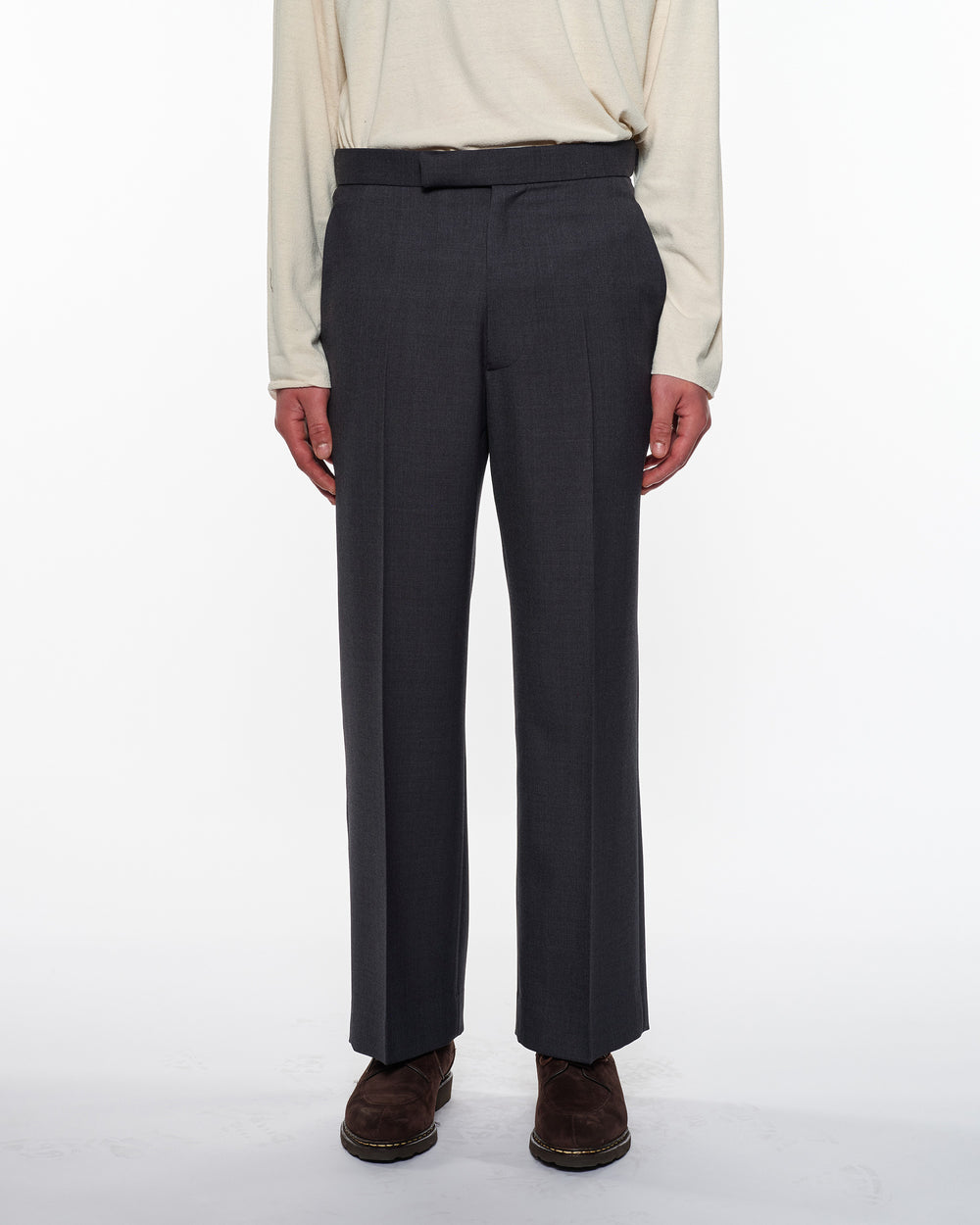 RECYCLED POLYESTER NON-MULESED WOOL GABARDINE REGULAR STRAIGHT TROUSERS, Charcoal Gray