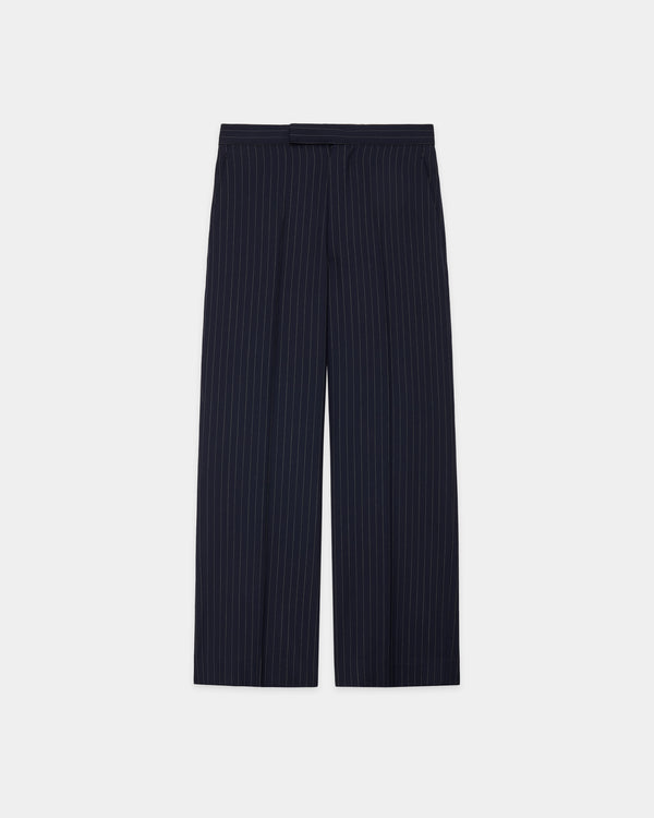 RECYCLED POLYESTER NON-MULESED WOOL GABARDINE REGULAR STRAIGHT TROUSERS, Navy Stripe