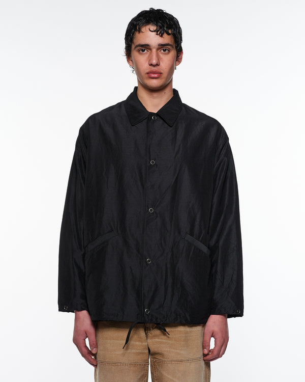 Wool Silk High Count Typewriter Coach Jacket, Chambray Black
