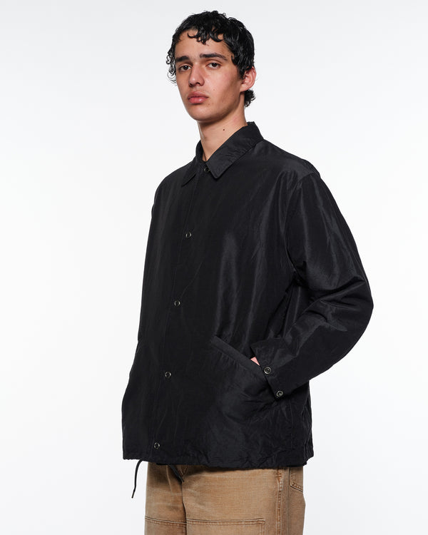 Wool Silk High Count Typewriter Coach Jacket, Chambray Black