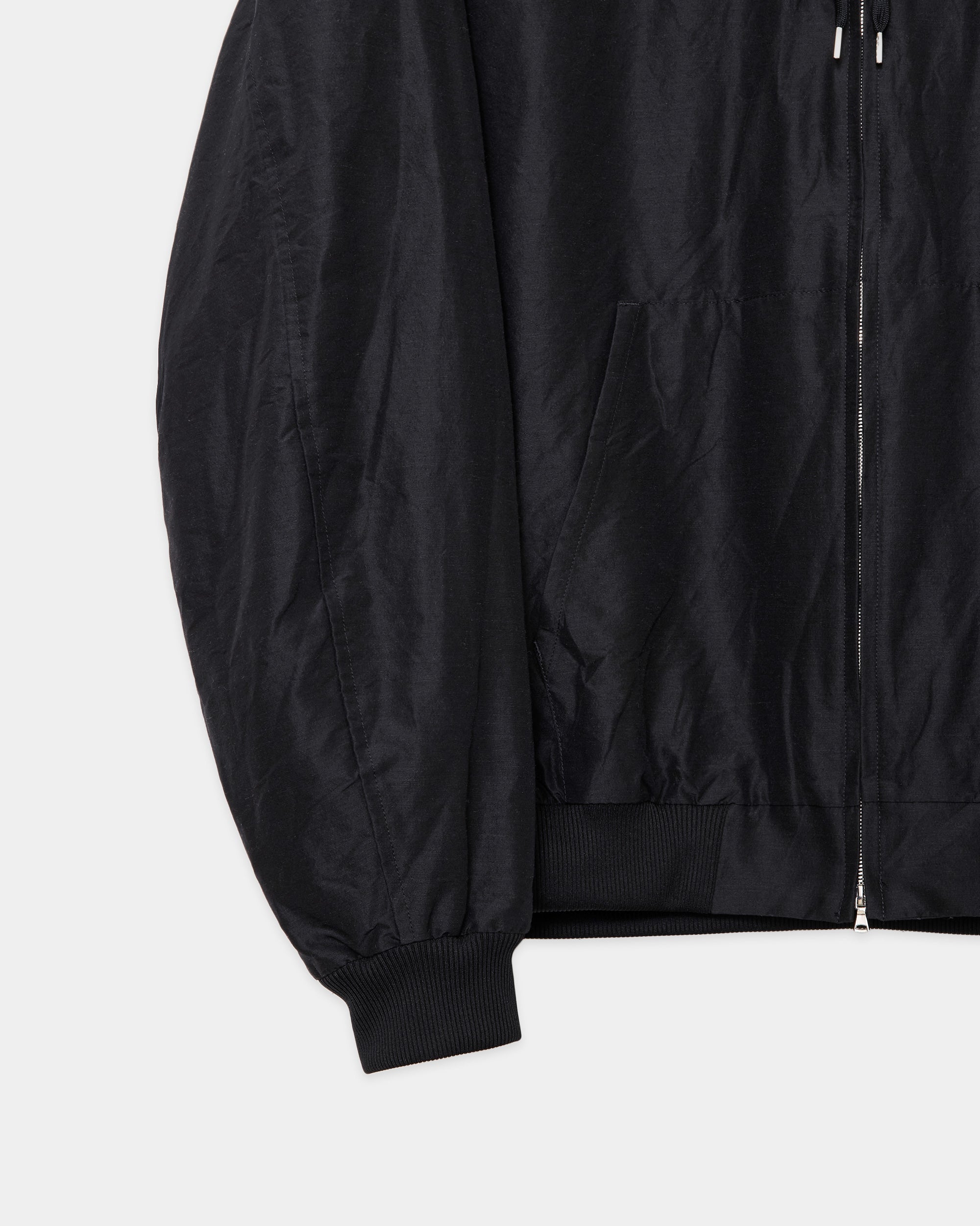Wool Silk High Count Typewriter Workers Parka, Chambray Black