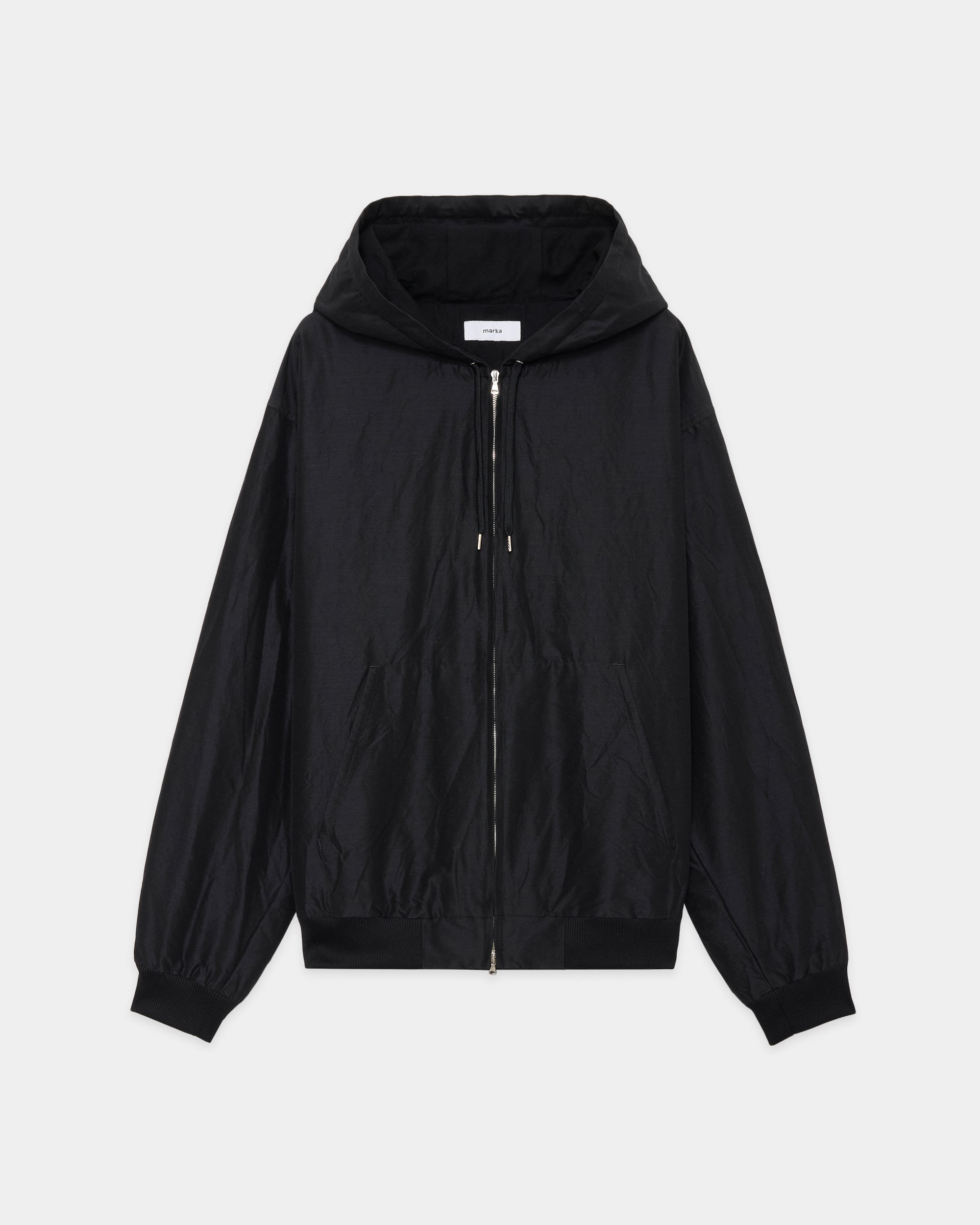 Wool Silk High Count Typewriter Workers Parka, Chambray Black