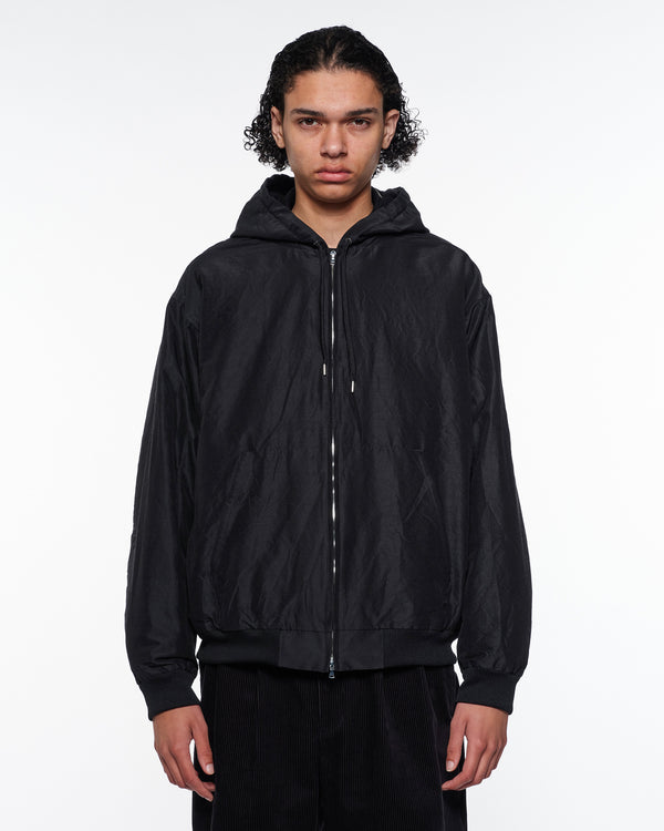 Wool Silk High Count Typewriter Workers Parka, Chambray Black