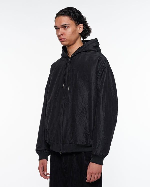 Wool Silk High Count Typewriter Workers Parka, Chambray Black