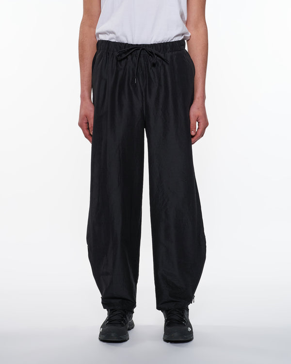Wool Silk High Count Typewriter Adjustable Hem Easy Wide Pants, Chambray Black