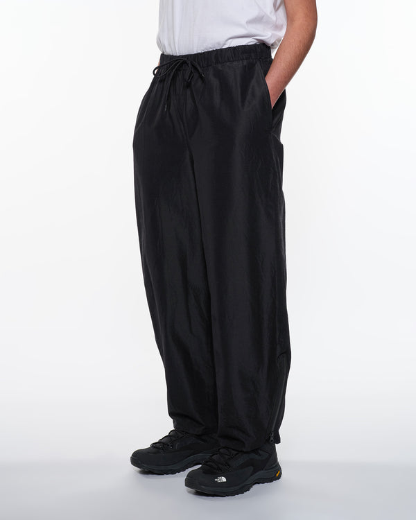 Wool Silk High Count Typewriter Adjustable Hem Easy Wide Pants, Chambray Black