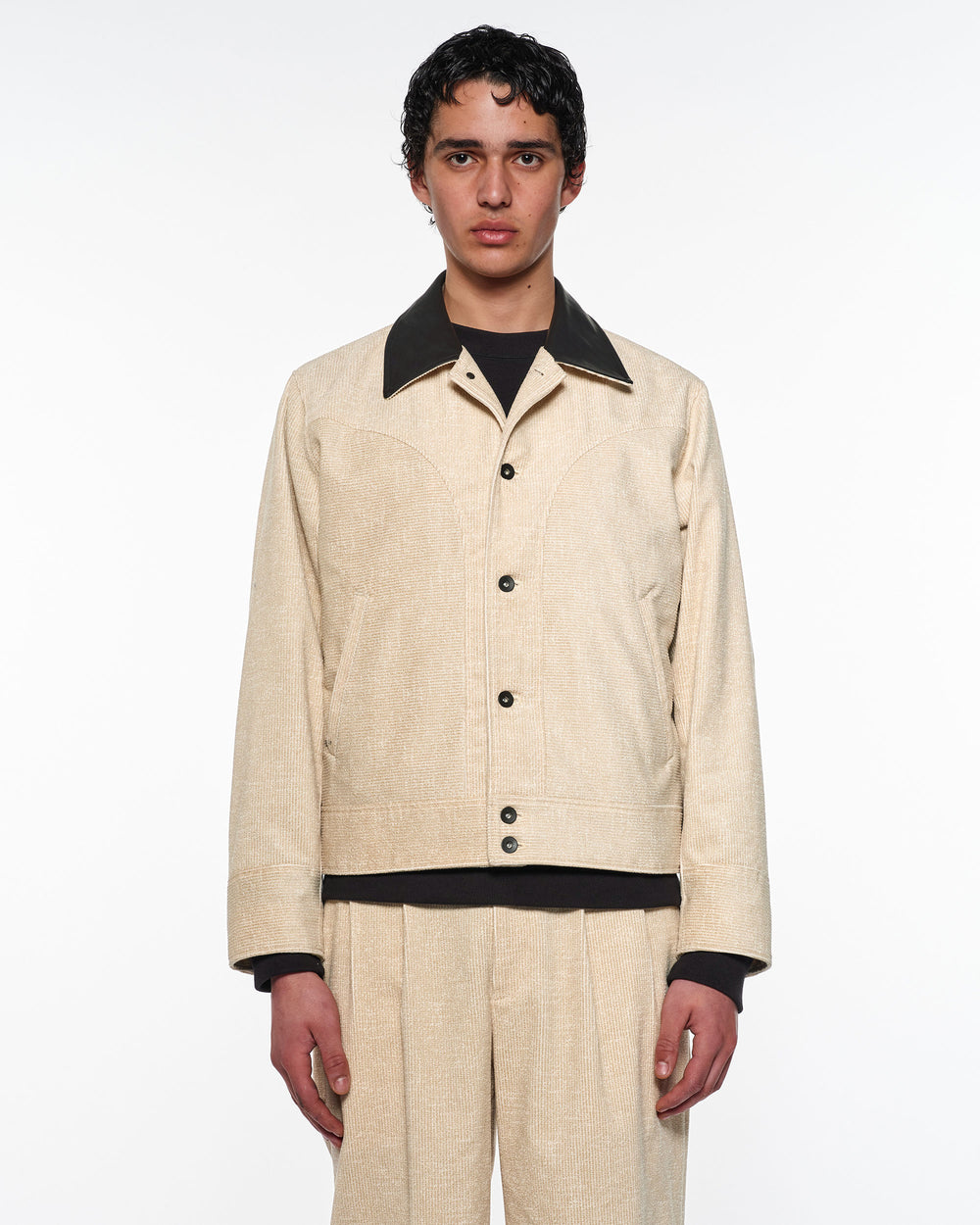 Organic Cotton 8-Wale Corduroy Western Jacket, Ivory